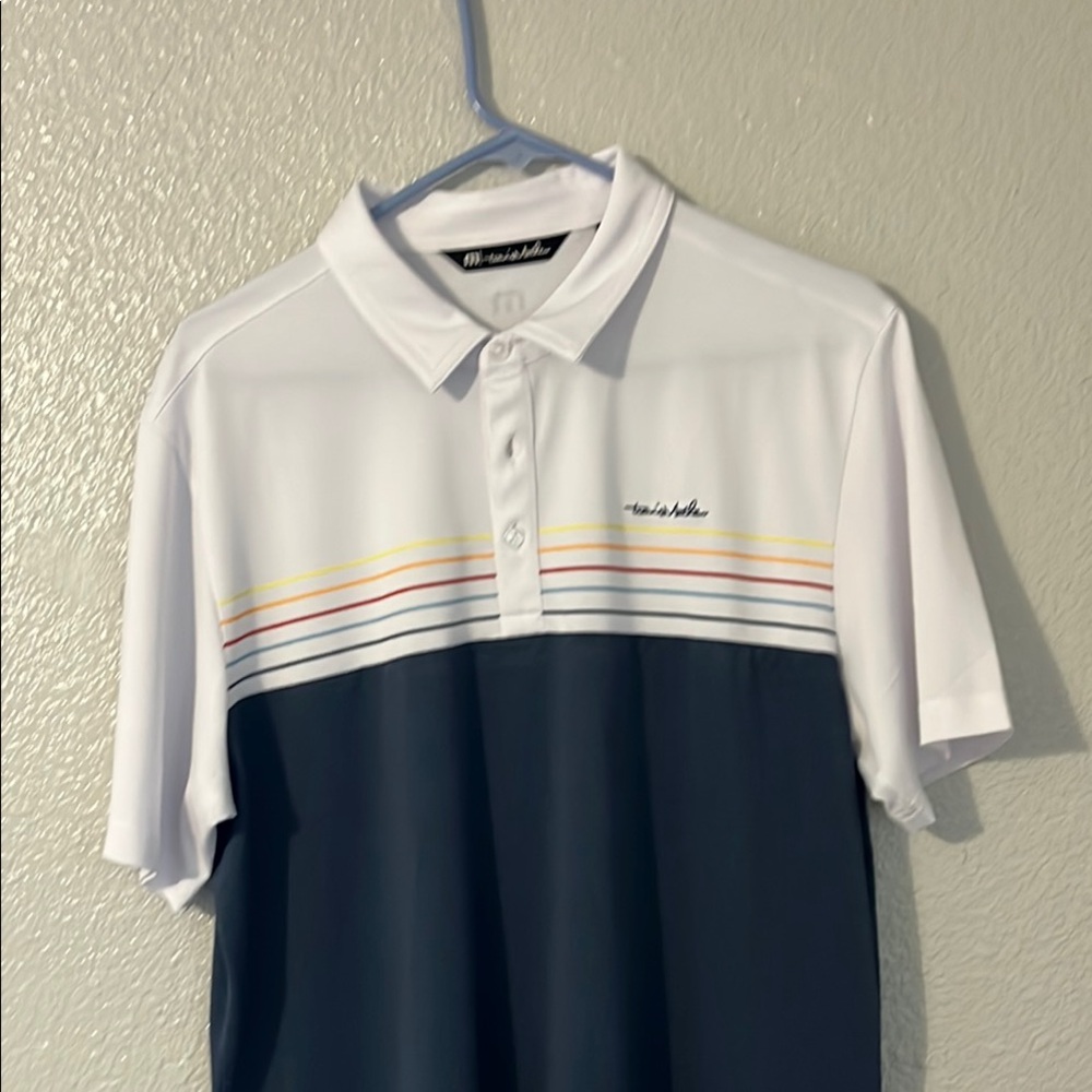 Men's Travis MathewWhite and Blue Polo Shirt